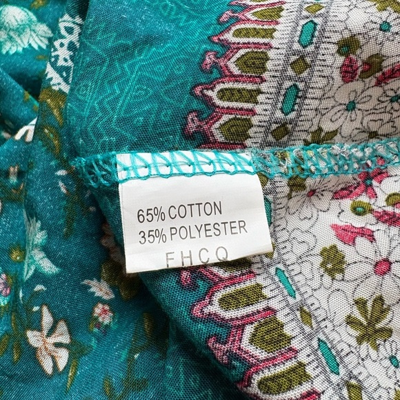 Boho Teal Patterned Button-Down Midi Dress | M - Picture 6 of 7